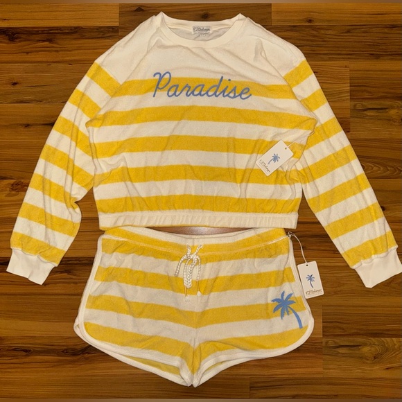 P.J. Salvage Other - PJ Salvage Paradise Terry Cloth Lounge Set Yellow Stripe Coastal Resort Large